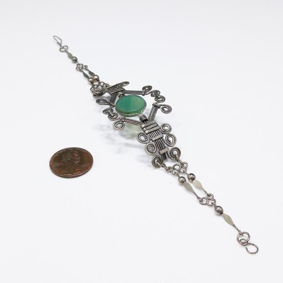 1970s Green Chrysoprase Wire Wrapped Bracelet Boho Artisan 10K Tested Vintage - Picture 7 of 10